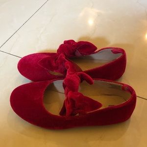 ❤️Girls Red Velvet Bow Flats ❤️size 11